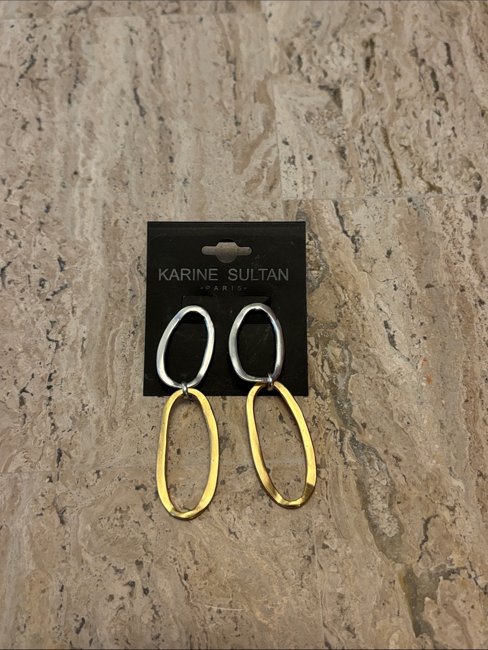 Karine Sultan Two-Tone Linked Oval Drop Earrings — Gold & Silver